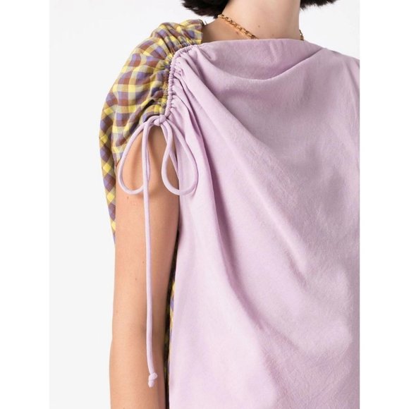 Tory Burch Veronica Plaid Ruched Top Mallow Pink Size 8 - Picture 4 of 11